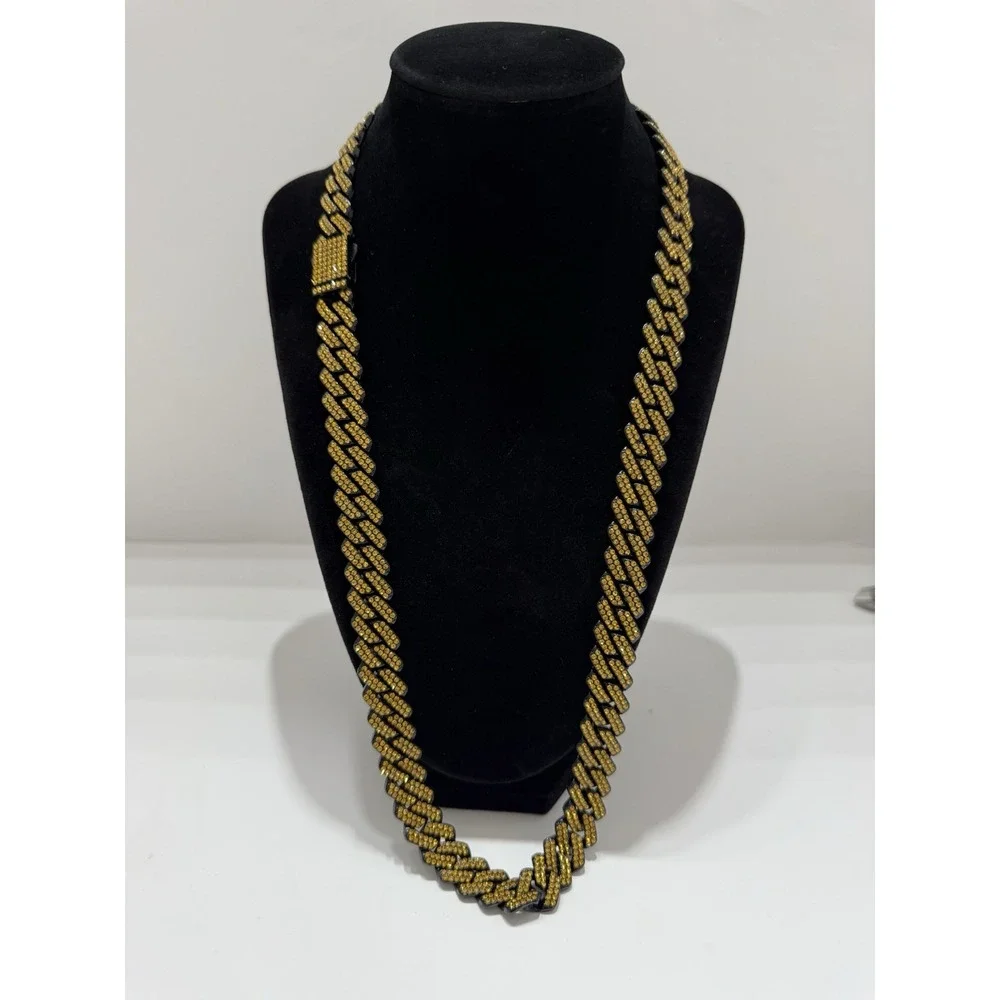 iced out cuban chain yellow vvscz black over stainless 26in 14mm water resist